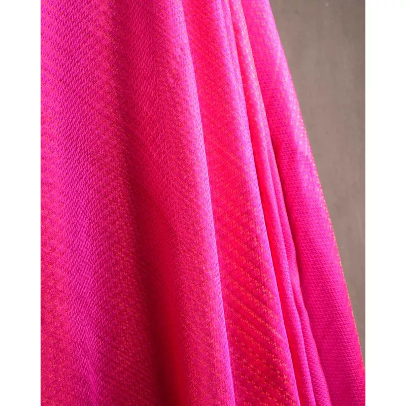 Multi-color Fuchsia Pink Multi-Color Herring Bone Satin Tanchoi Handwoven Katan Silk Banarasi Fabric