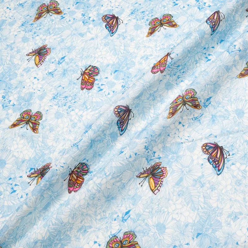 multi-coloured-butterfly-printed-blue-linen Multi-Coloured Butterfly Printed Blue Linen