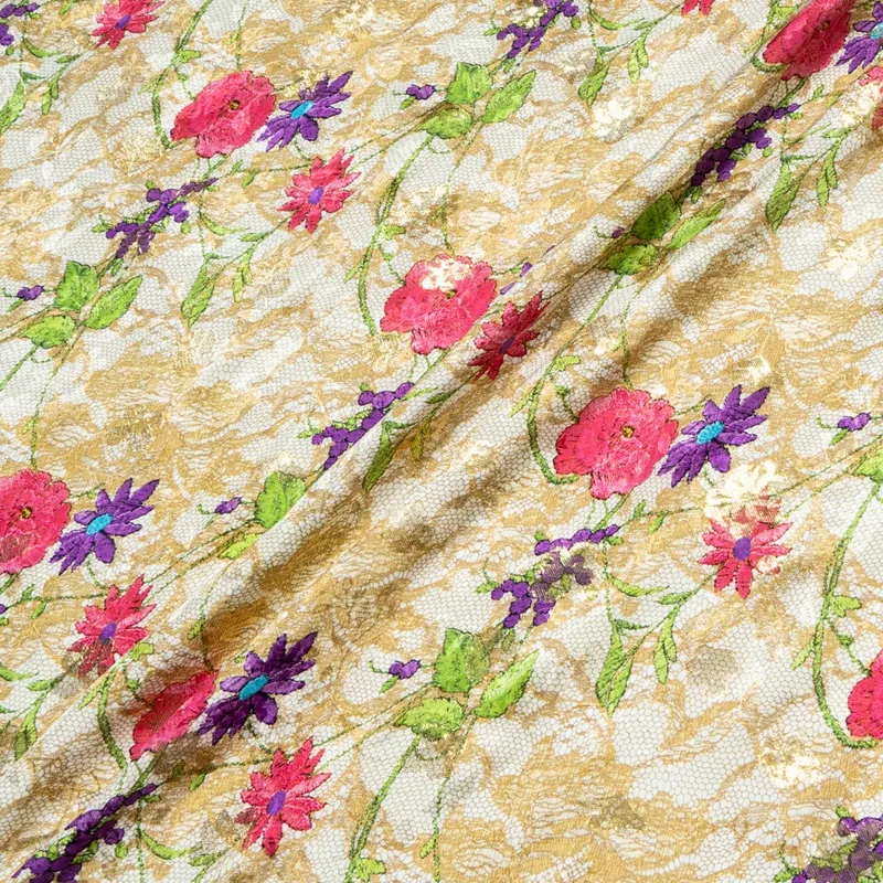 multi-floral-lace-printed-beige-silk-metallic-jacquard Multi Floral & Lace Printed Beige Silk Metallic Jacquard