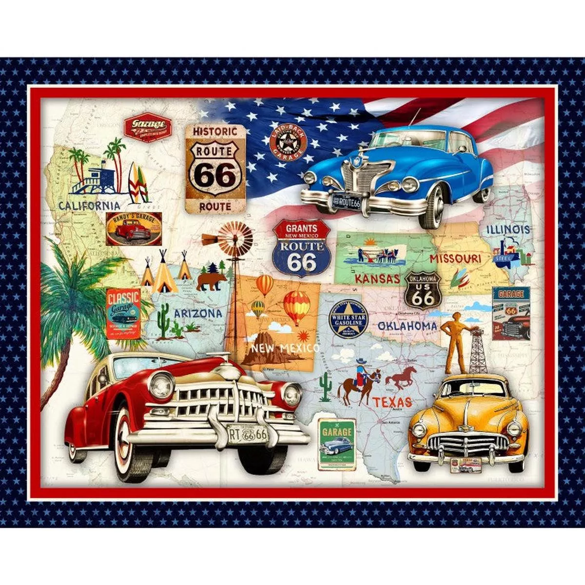 Multi Route 66 Panel – 36″ Repeat Fabric Per Yard