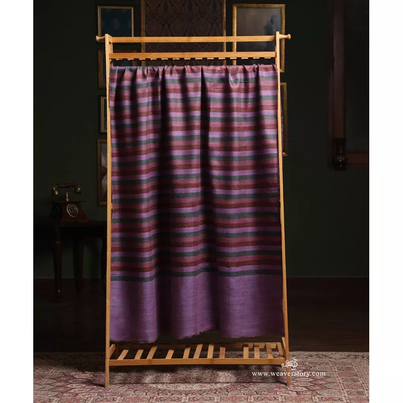 Multicoloured Pure Pashmina Shawl Eith Ikat Weaving And Stripes