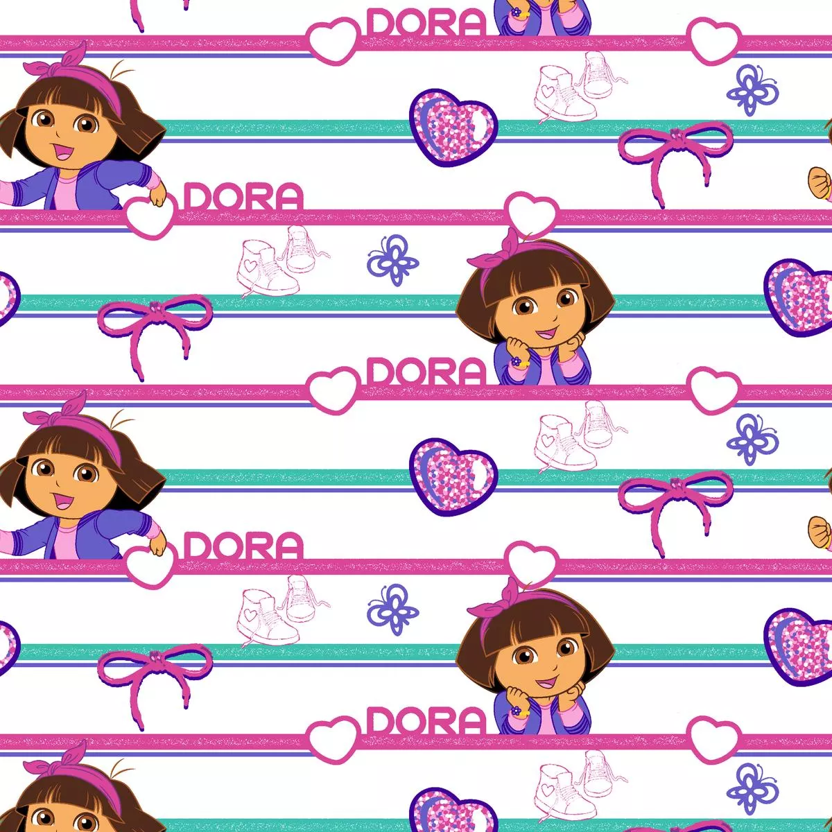 Nickelodeon Dora the Explorer Hearts & Stripes Fabric