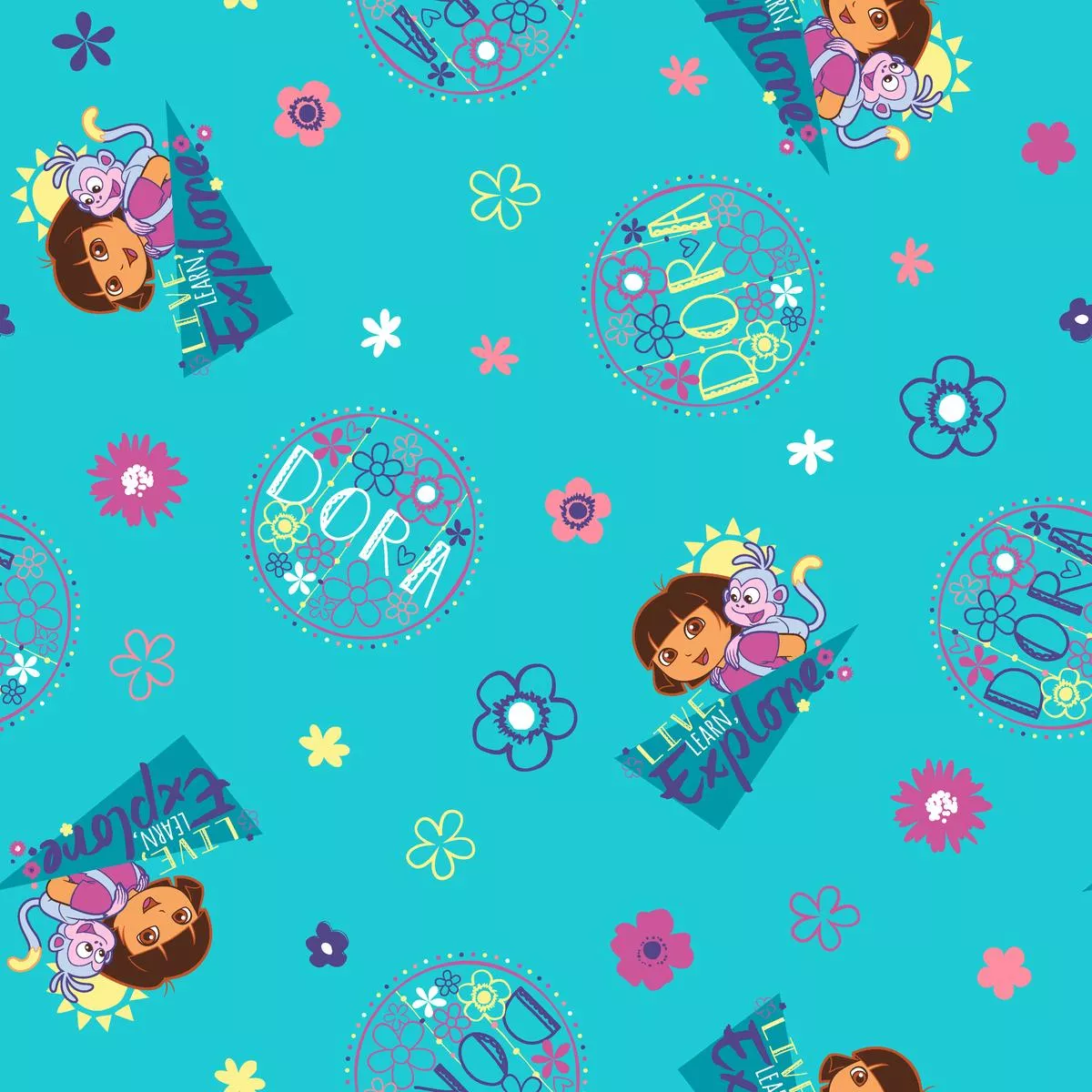 nickelodeon-dora-explorer-turquoise-exploration-fabric Nickelodeon Dora the Explorer Turquoise Exploration Fabric