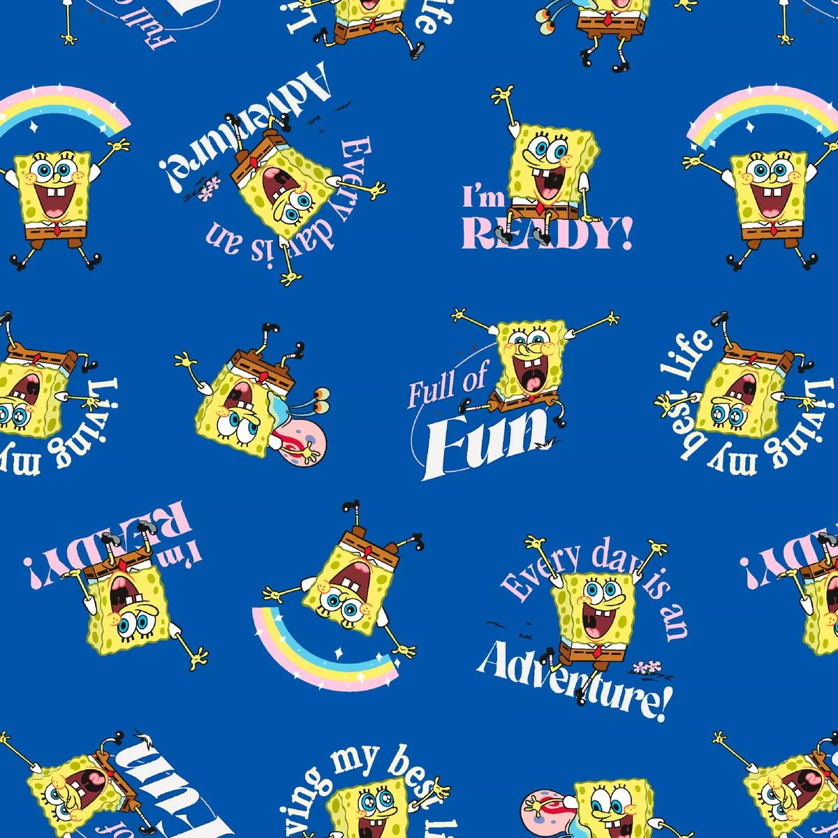 Nickelodeon SpongeBob Ready for Fun on Blue Fabric