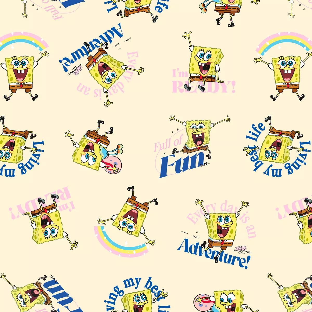 nickelodeon-spongebob-ready-fun-on-cream-fabric Nickelodeon SpongeBob Ready for Fun on Cream Fabric