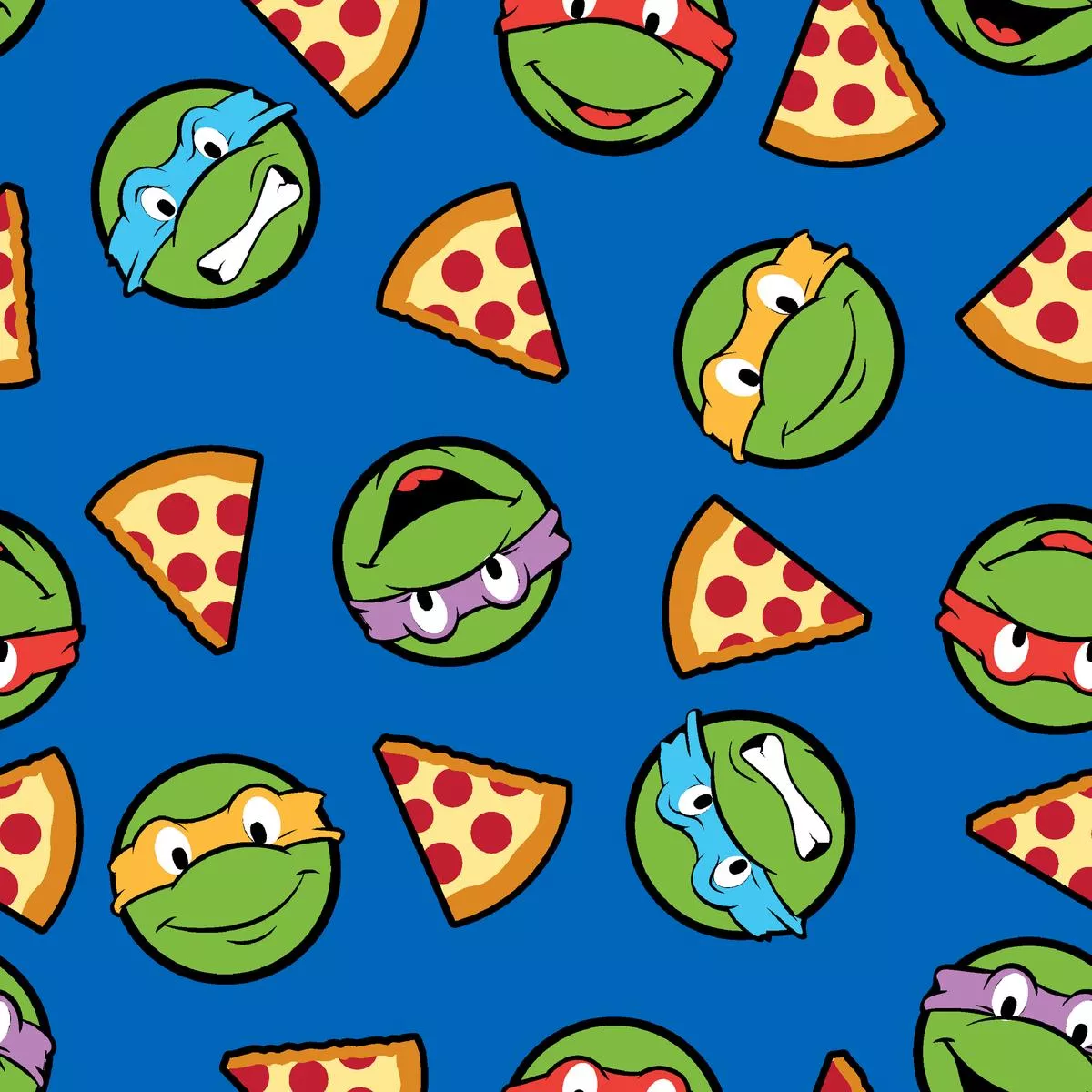 nickelodeon-tmnt-blue-faces-pizza-fabric Nickelodeon TMNT Blue Faces & Pizza Fabric
