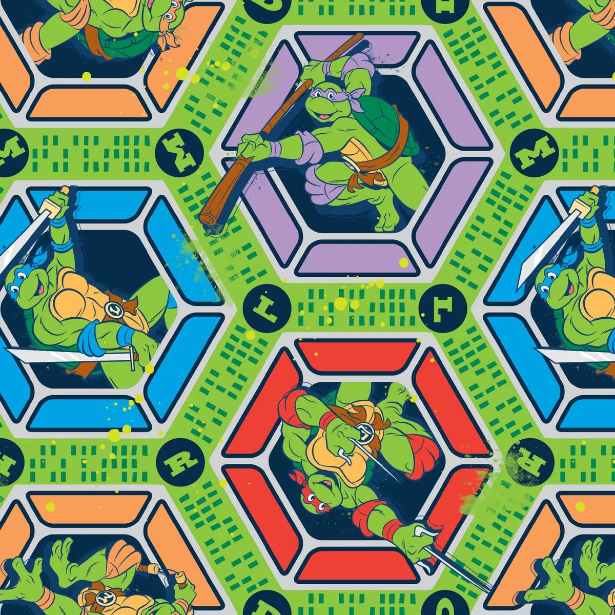 nickelodeon-tmnt-green-hexagon-fabric Nickelodeon TMNT Green Hexagon Fabric
