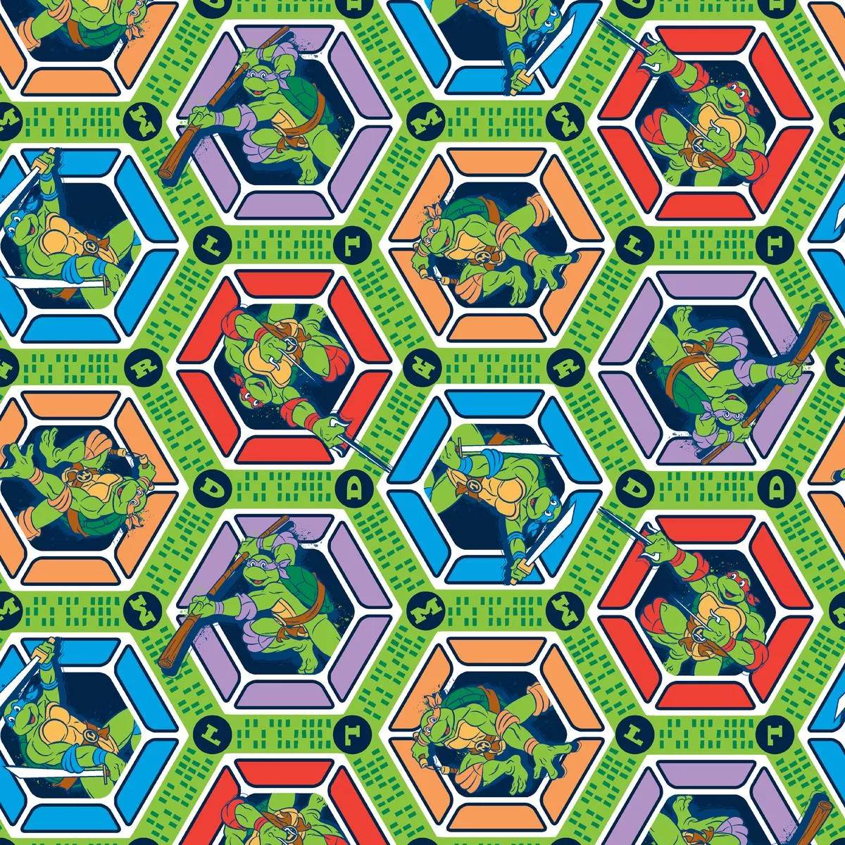 nickelodeon-tmnt-hexagon-fighters-fabric Nickelodeon TMNT Hexagon Fighters Fabric