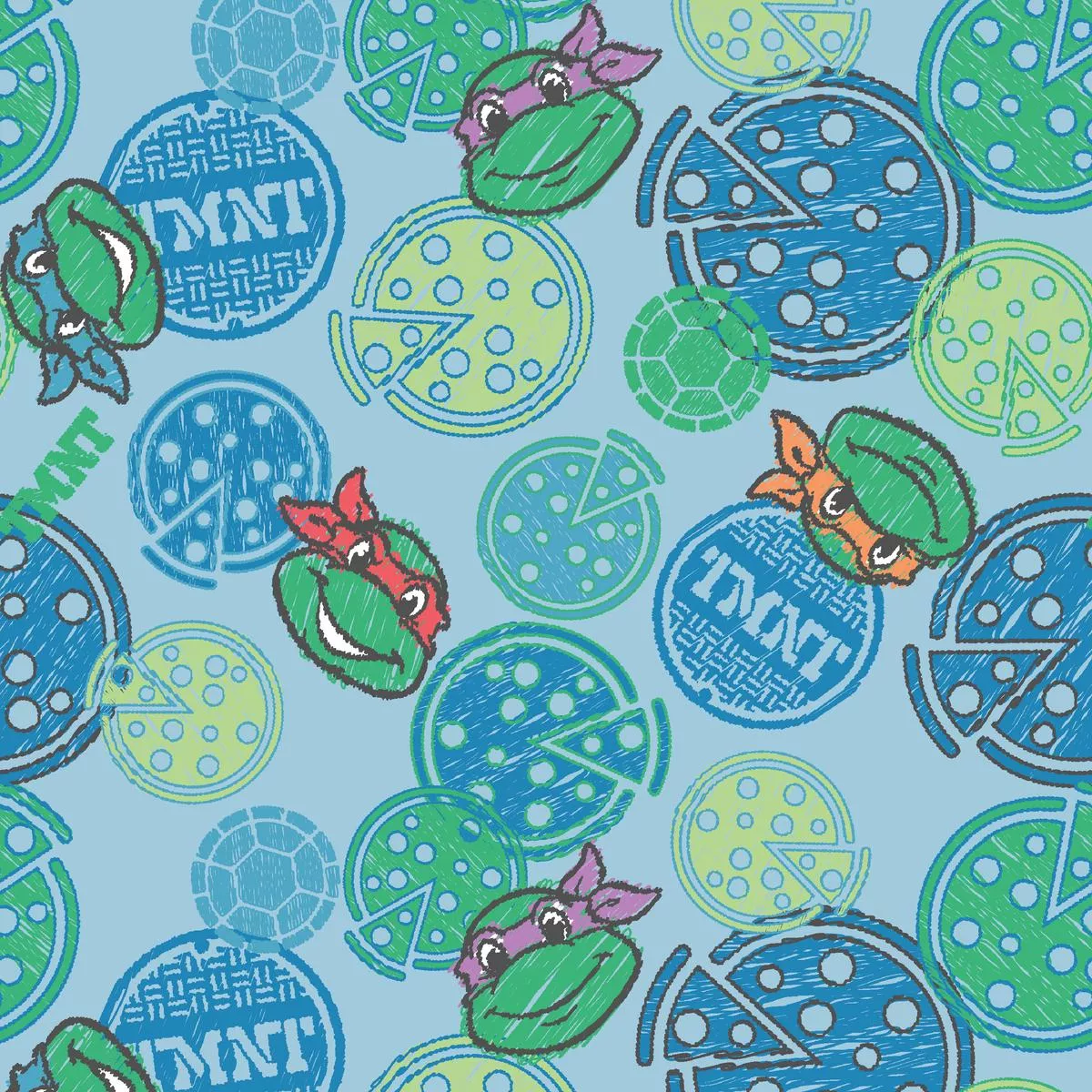 Nickelodeon TMNT Light Blue Pizza Polka Dot Fabric