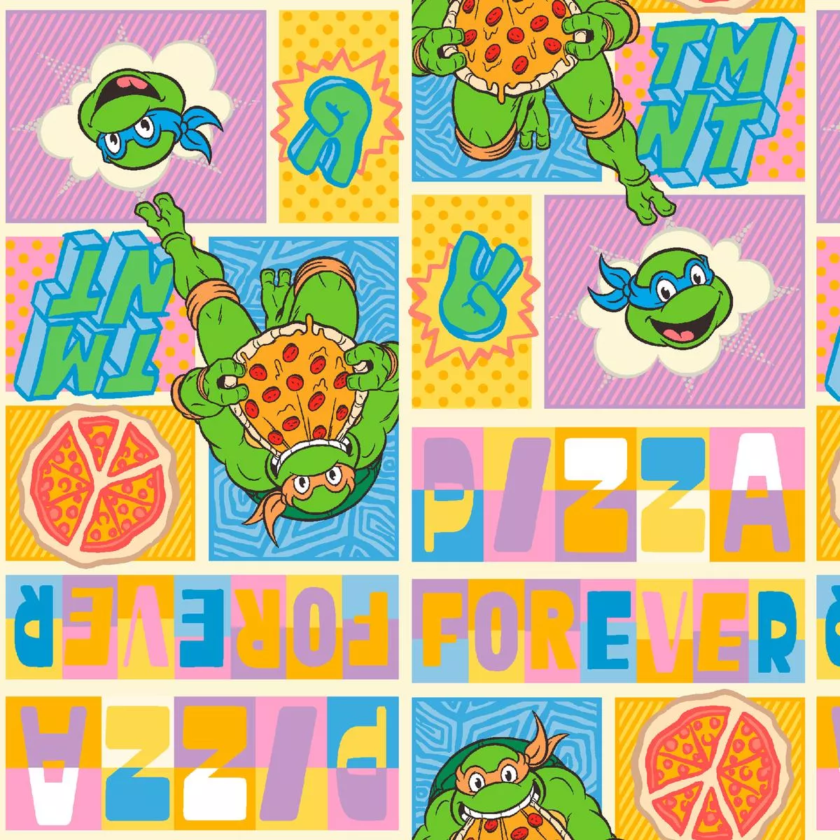nickelodeon-tmnt-pizza-forever-pop-art-fabric Nickelodeon TMNT Pizza Forever Pop Art Fabric