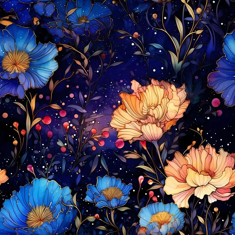 nightlife-nouveau-floral-pattern-5-fabric Nightlife Nouveau Floral Pattern #5 Fabric
