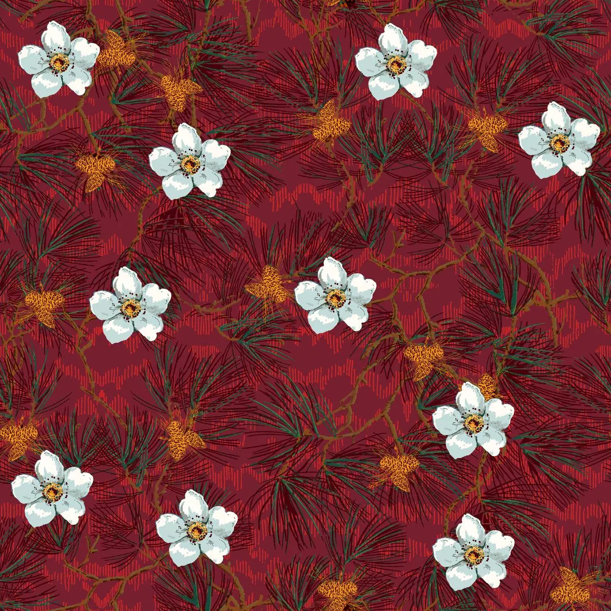Noel Garden on Berry Fabric