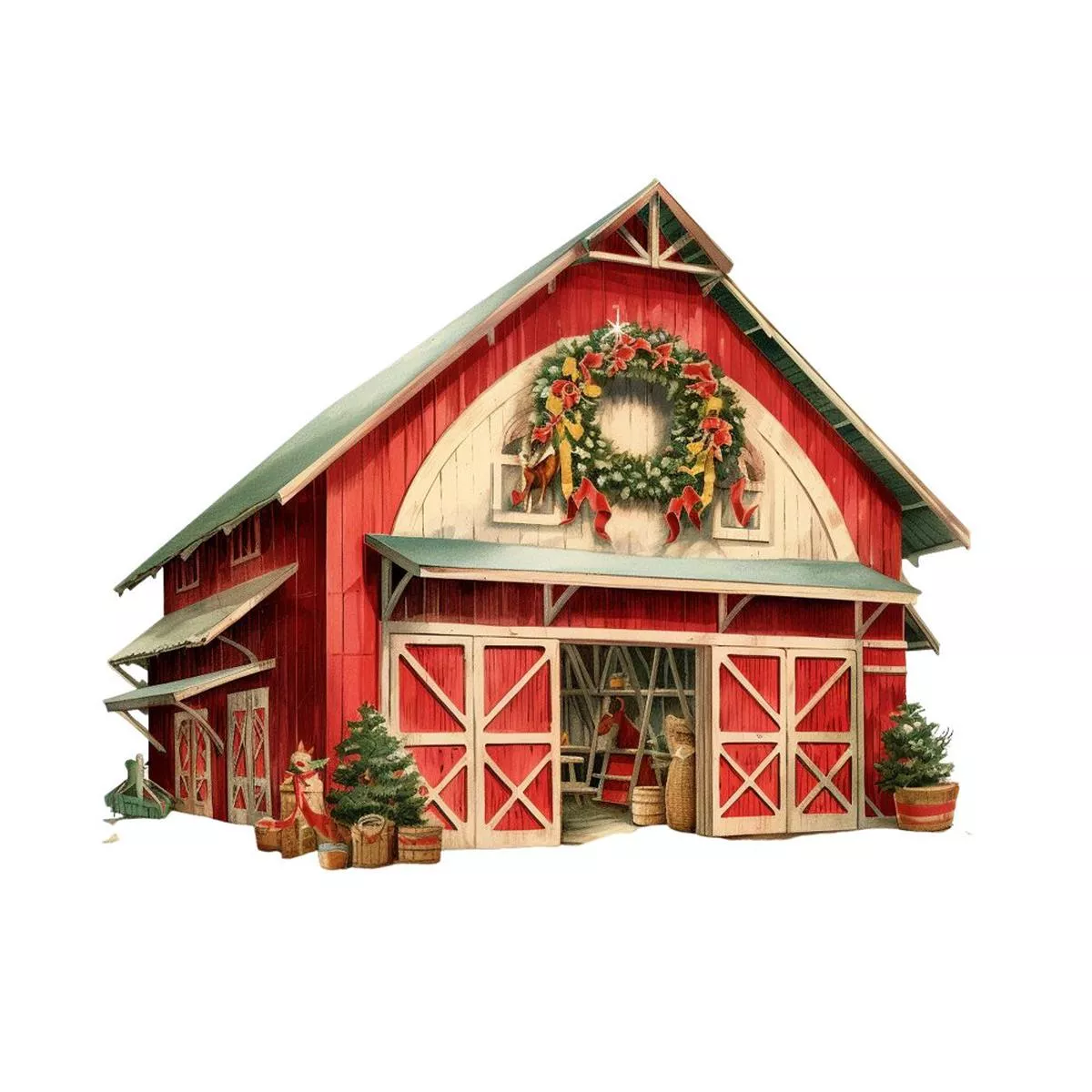 old-school-christmas-farm-house-3-fabric-panel Old School Christmas Farm House #3 Fabric Panel