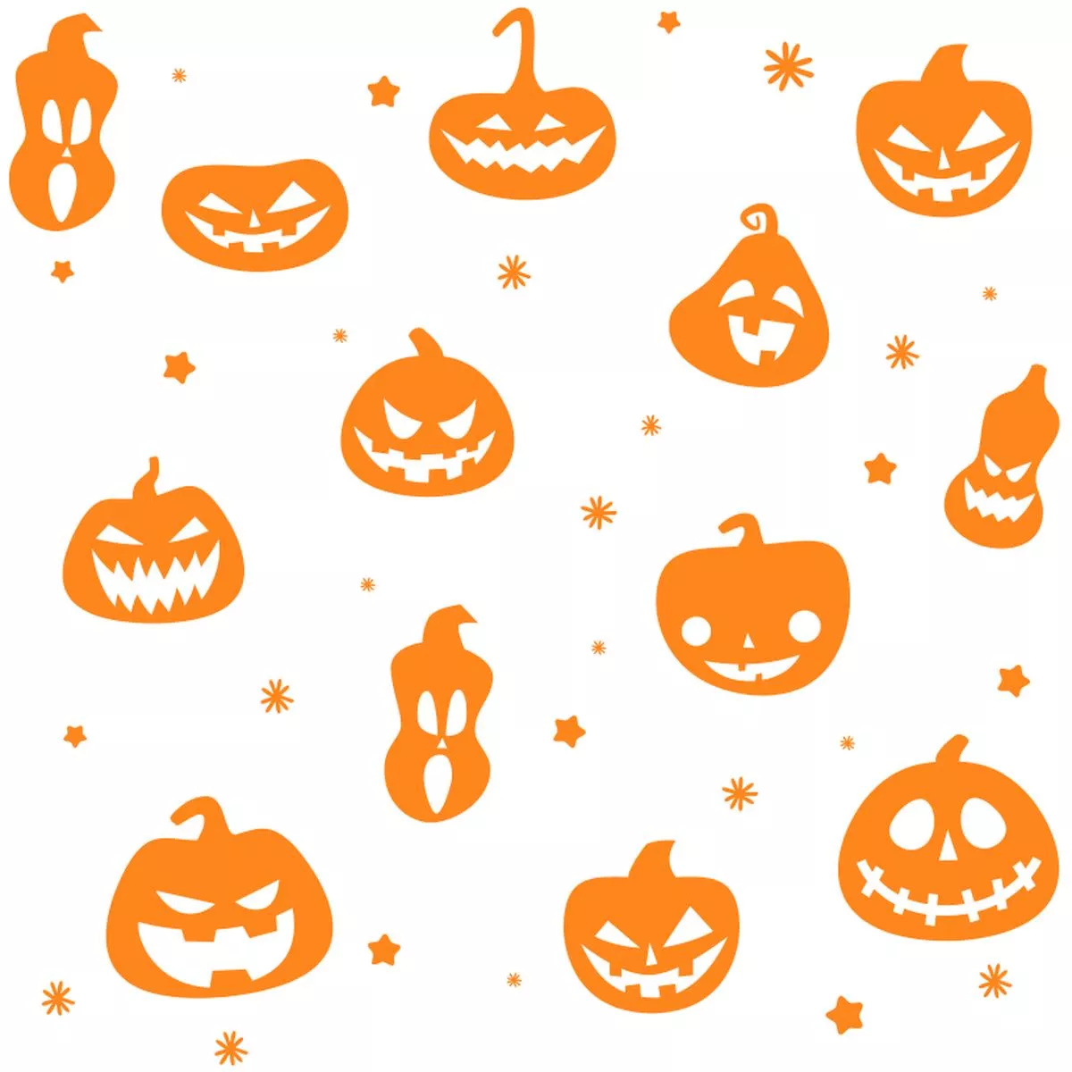 Orange Pumpkins Stars Fabric – White