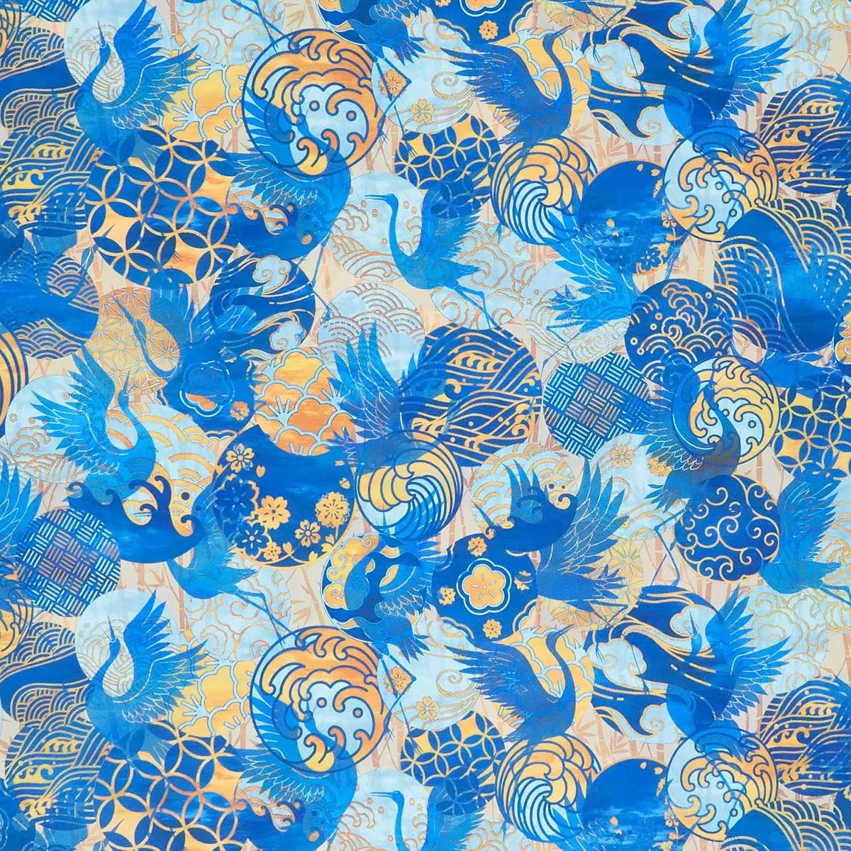 Oriental Gardens – Emblems Blue Digitally Printed Yardage