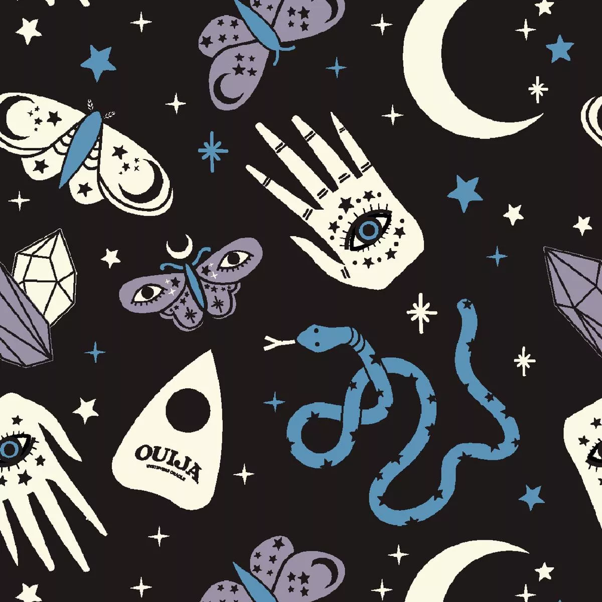 ouija-mystical-toss-on-black-fabric Ouija Mystical Toss on Black Fabric