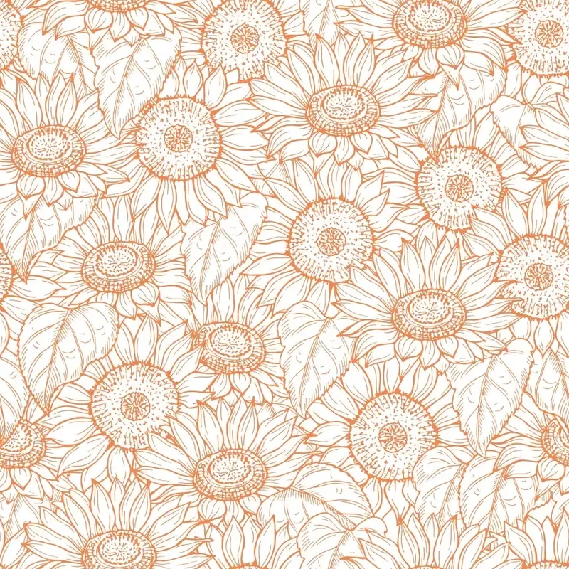 Outlined Sunflower Fabric – Soft Orange