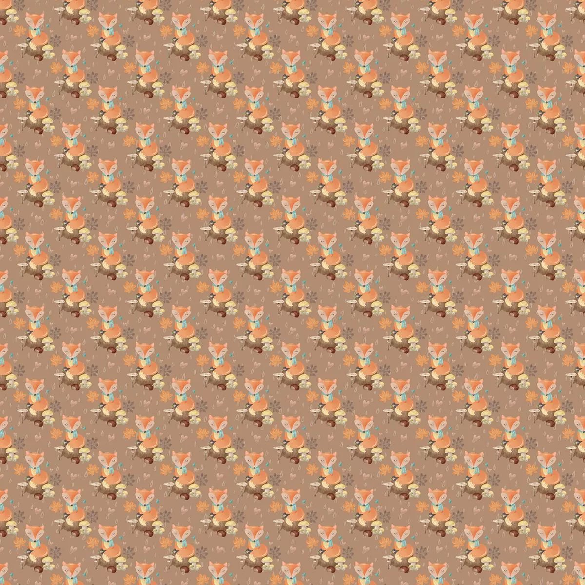packed-foxes-on-tree-stumps-fabric-brown Packed Foxes On Tree Stumps Fabric – Brown