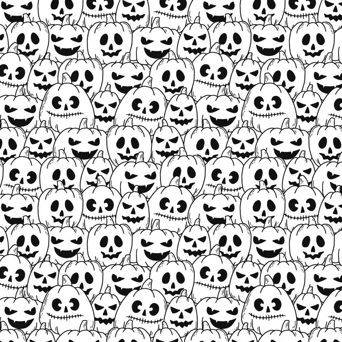 packed-halloween-carved-pumpkins-fabric-black-white Packed Halloween Carved Pumpkins Fabric – Black/White