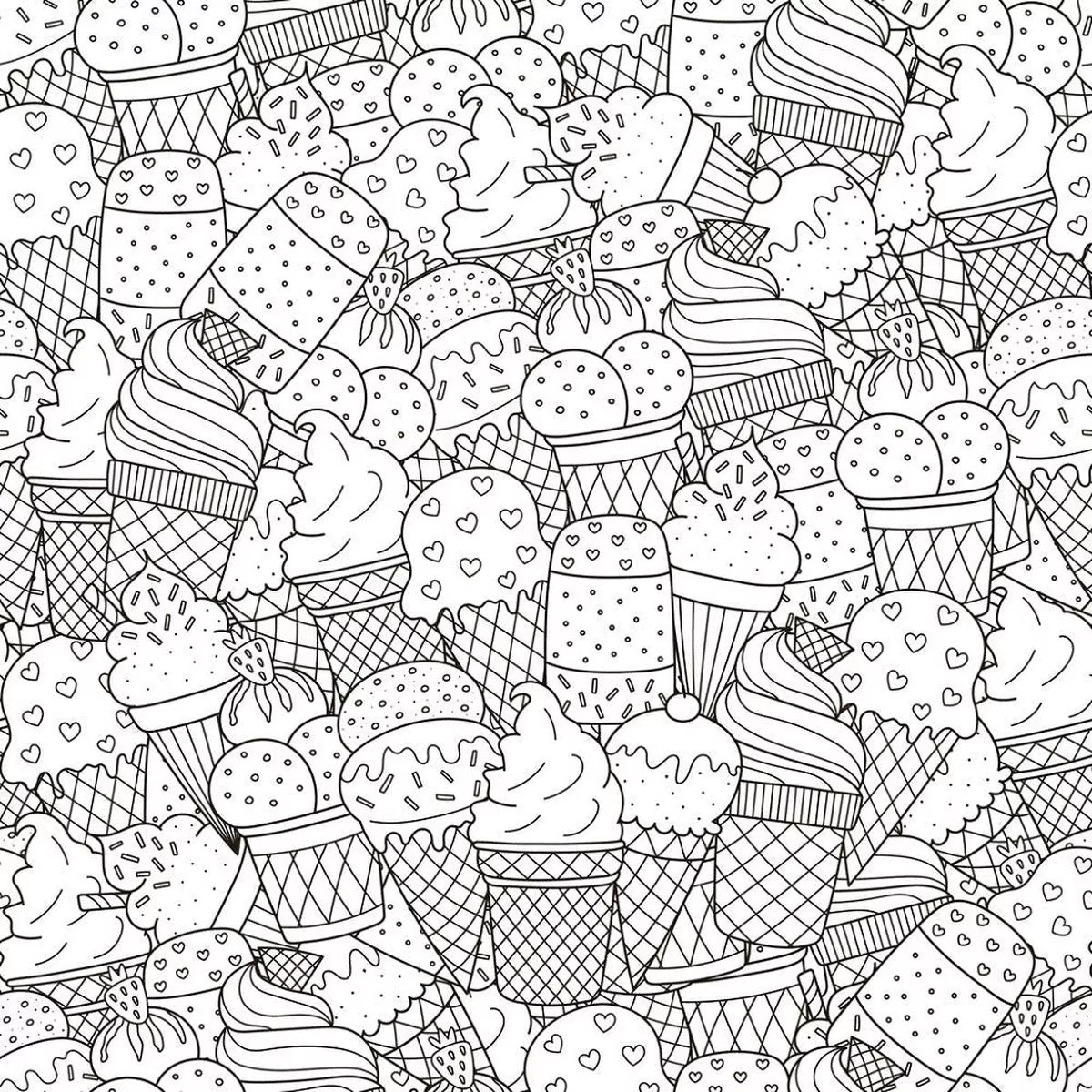 packed-ice-cream-cones-fabric-black-white Packed Ice Cream Cones Fabric – Black/White