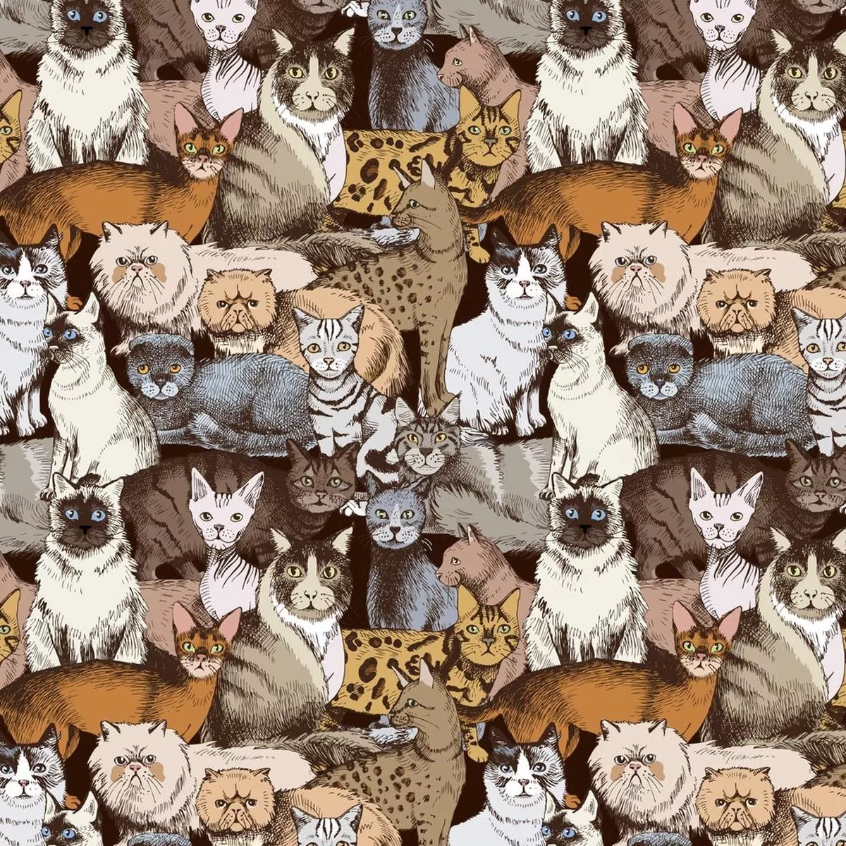 packed-purebred-cat-fabric-multi Packed Purebred Cat Fabric – Multi