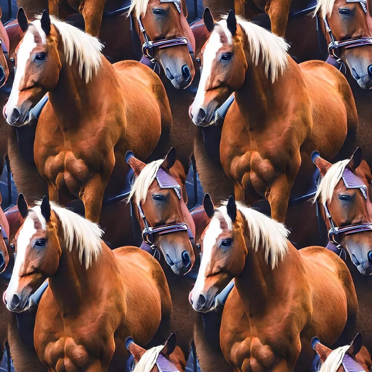 packed-realistic-horses-pattern-1-fabric Packed Realistic Horses Pattern #1 Fabric