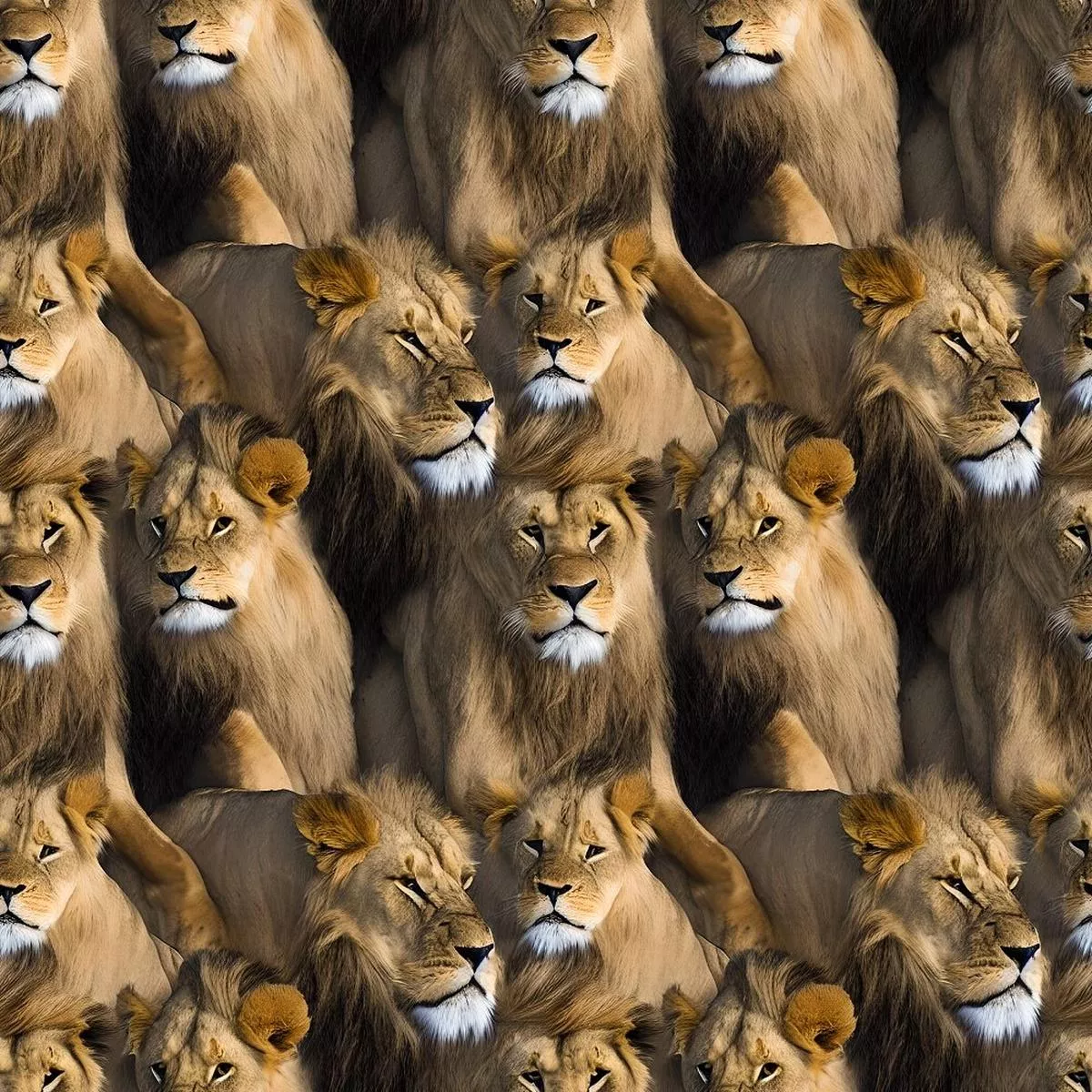 packed-realistic-lions-pattern-1-fabric Packed Realistic Lions Pattern #1 Fabric