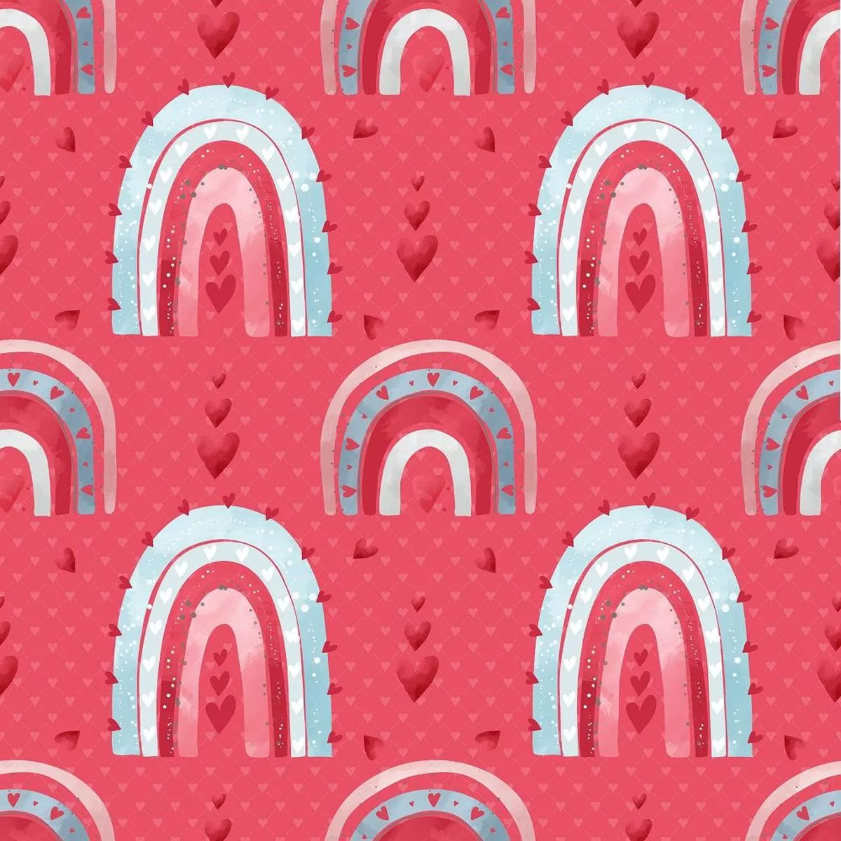 packed-valentine-rainbows-on-hearts-boxes-fabric-red Packed Valentine Rainbows on Hearts & Boxes Fabric – Red