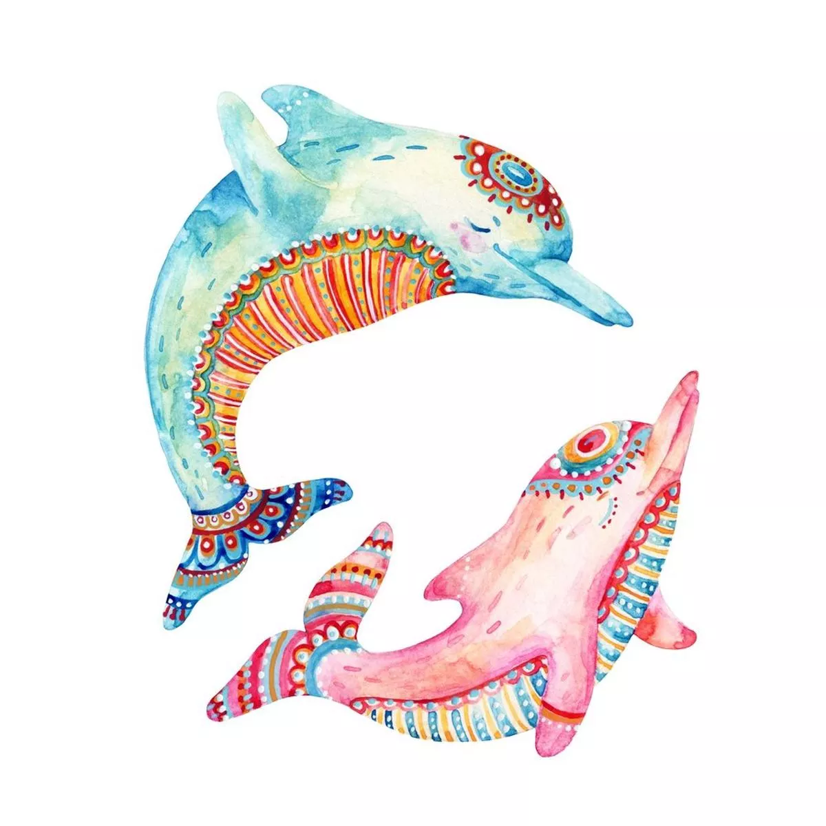 Pair Of Abstract Dolphins Fabric Panel