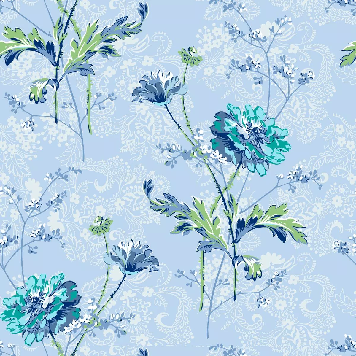 paisley-blooms-on-blue-fabric Paisley Blooms on Blue Fabric