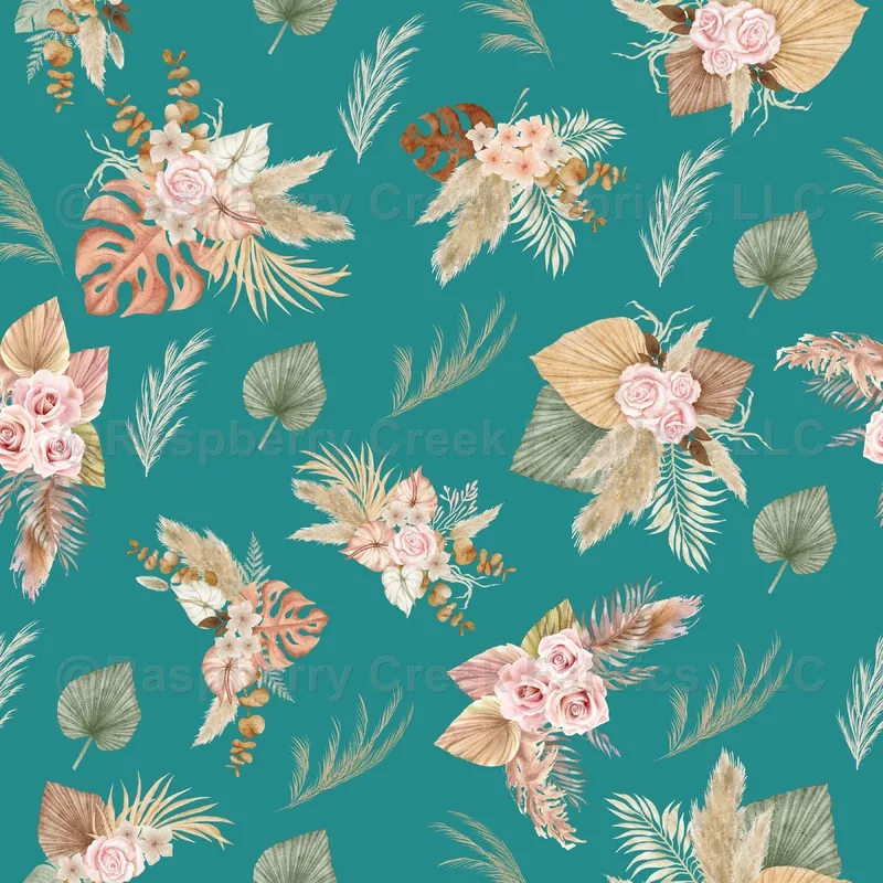 Pampas Grass & Flowers on Teal – large