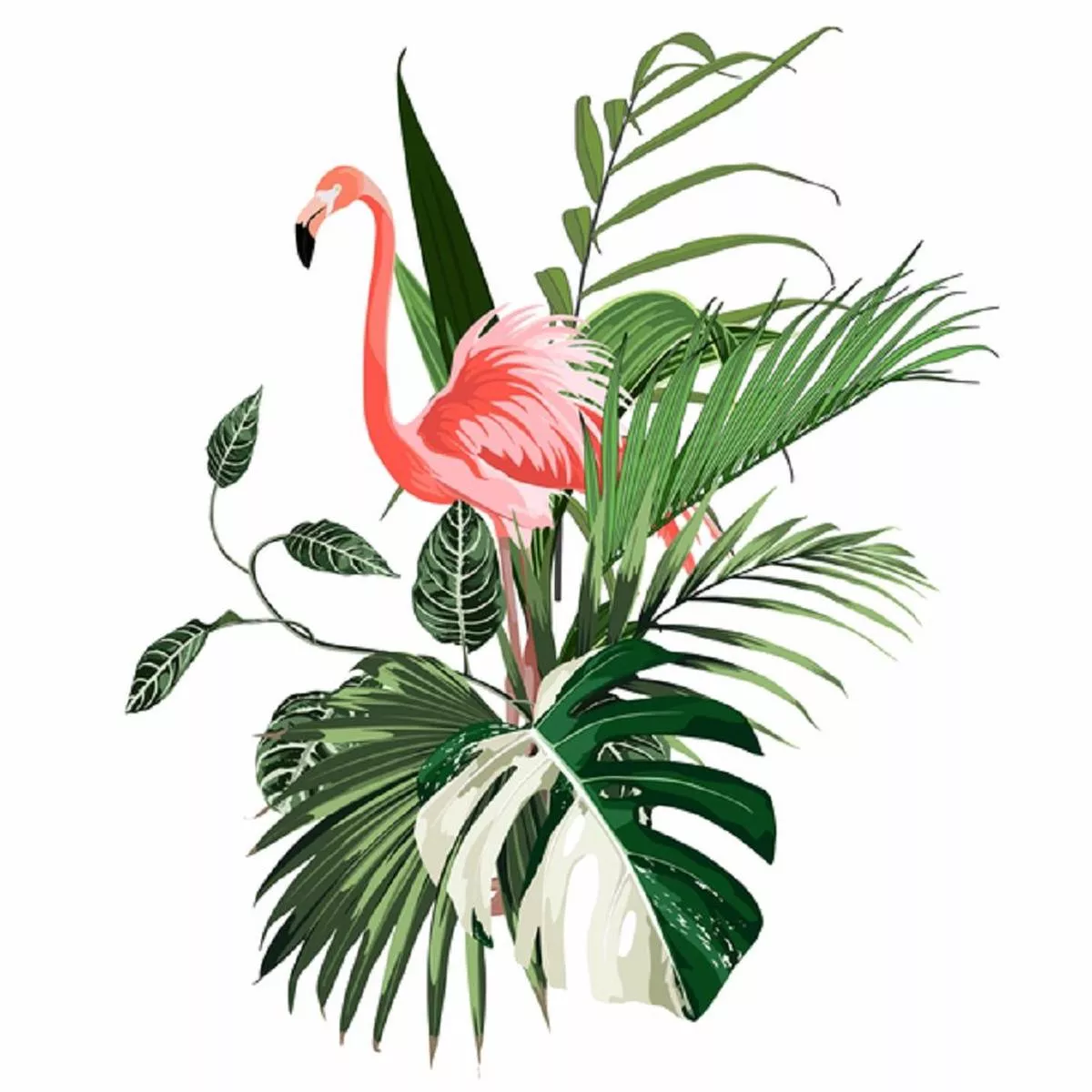 Paradise Flamingo Fabric Panel – White