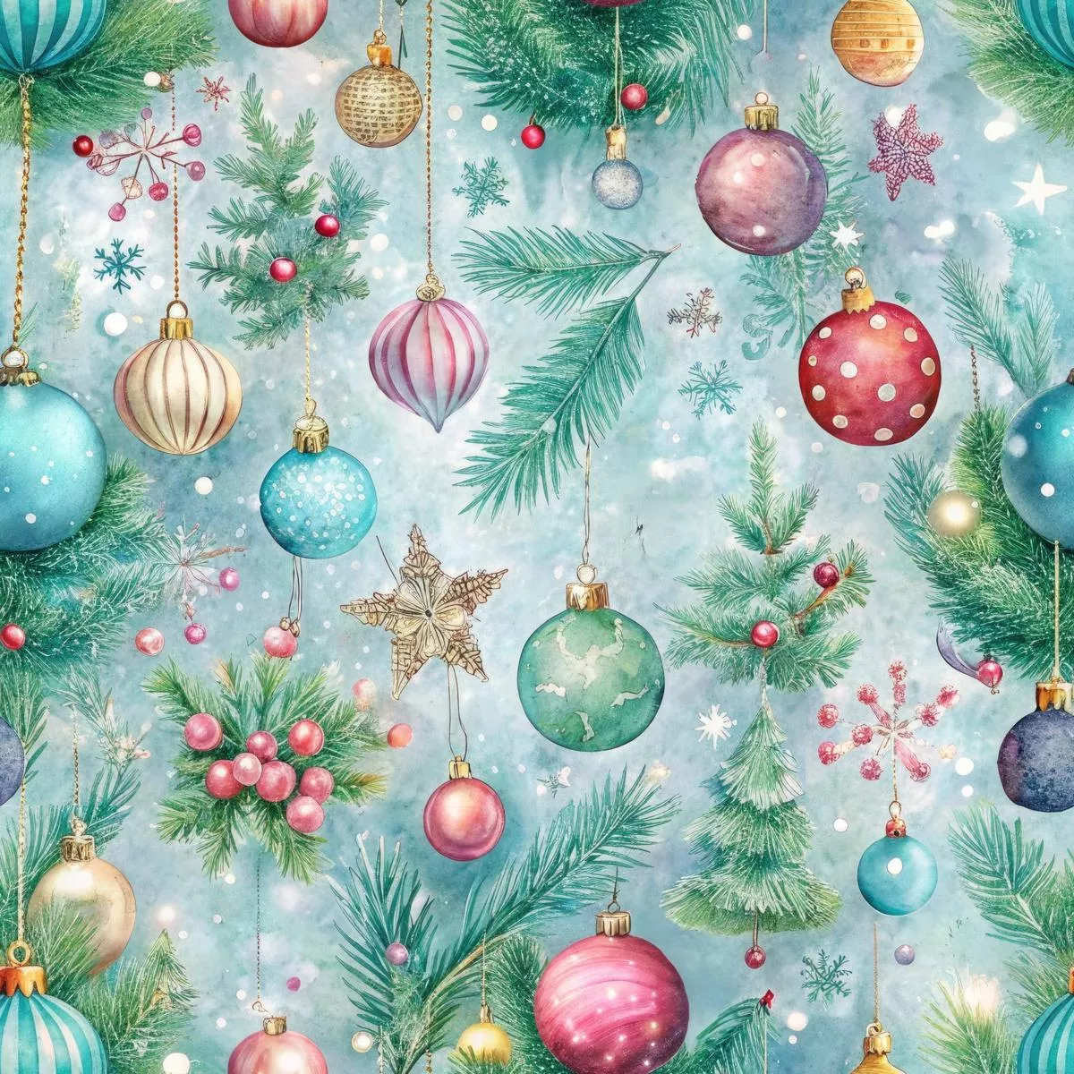 Pastel Christmas Time Pattern 2 Quilting Cotton Fabric