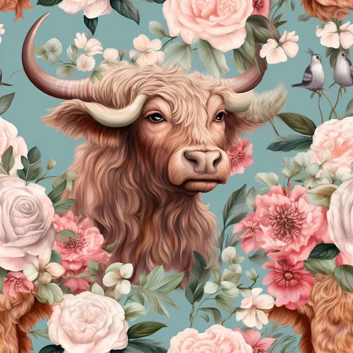 pastel-highland-cows-pattern-3-fabric Pastel Highland Cows Pattern #3 Fabric