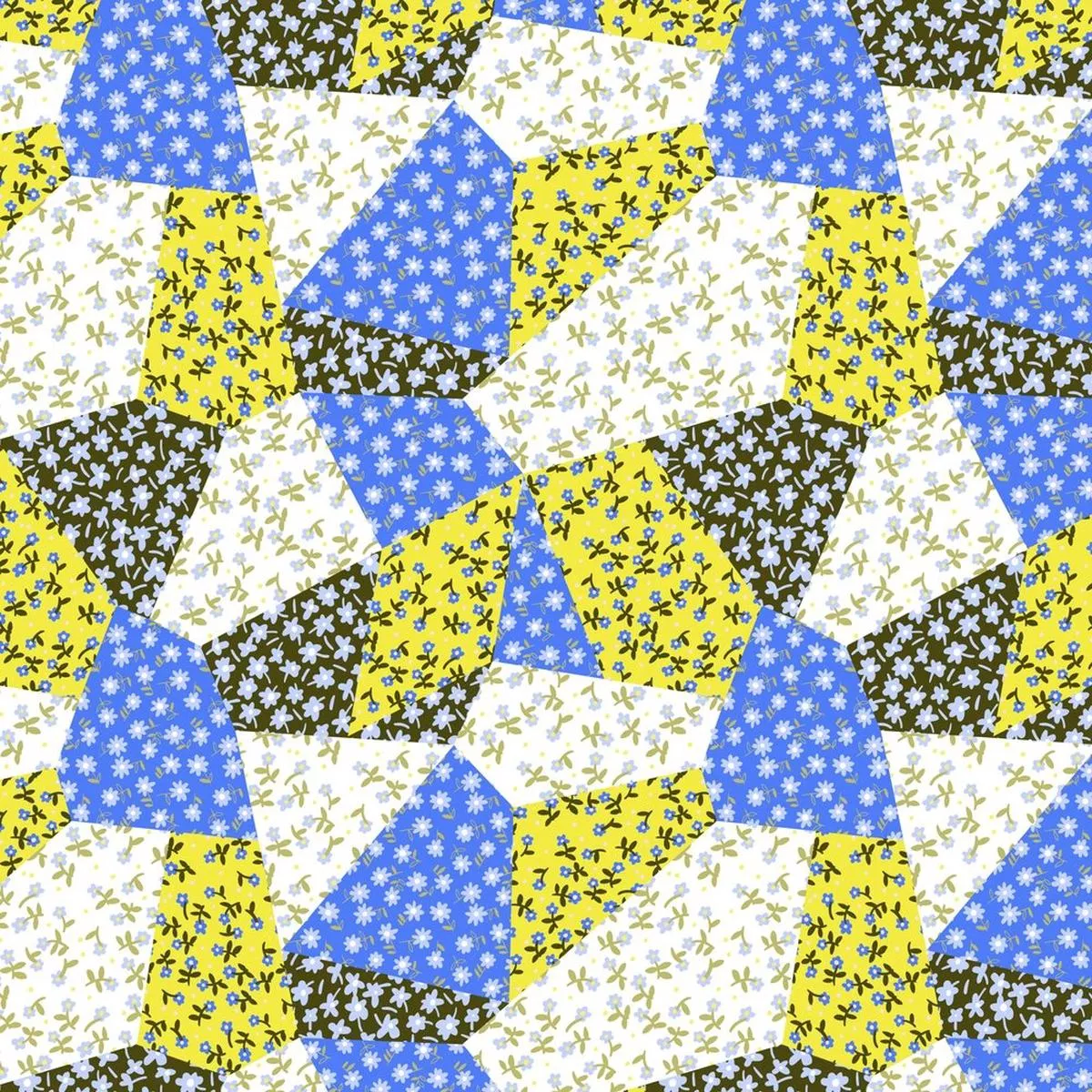 patchwork-daises-fabric-blue Patchwork Daises Fabric – Blue