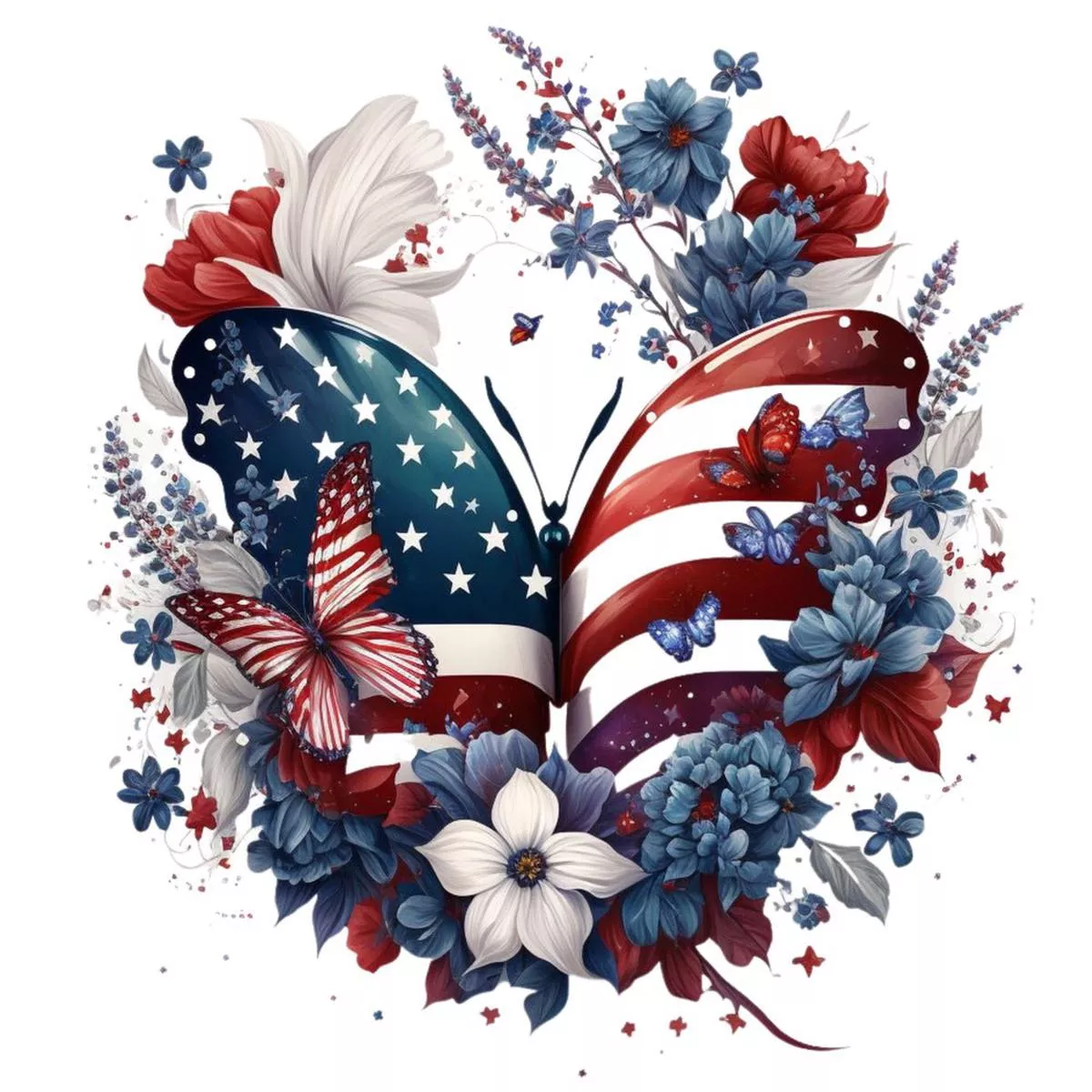 patriotic-floral-butterfly-3-fabric-panel Patriotic Floral Butterfly #3 Fabric Panel