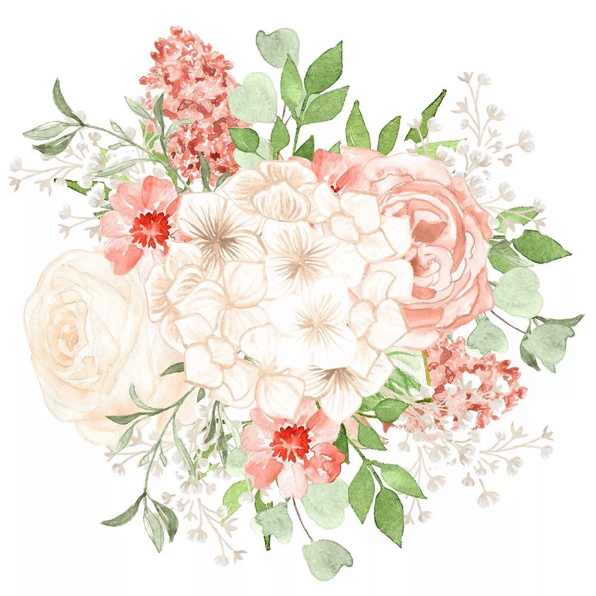 Peach Romance Bouquet Variation #2 Fabric Panel
