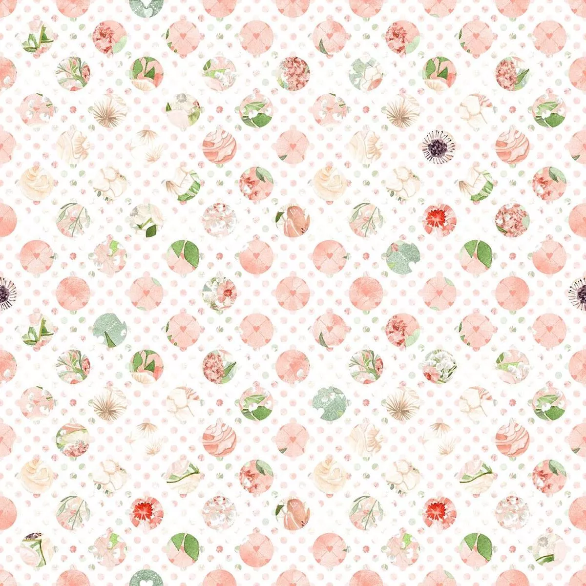 Peach Romance Dots Fabric – White