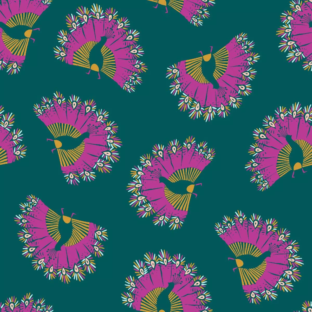 peacock-party-dark-green-fabric Peacock Party, Dark Green Fabric
