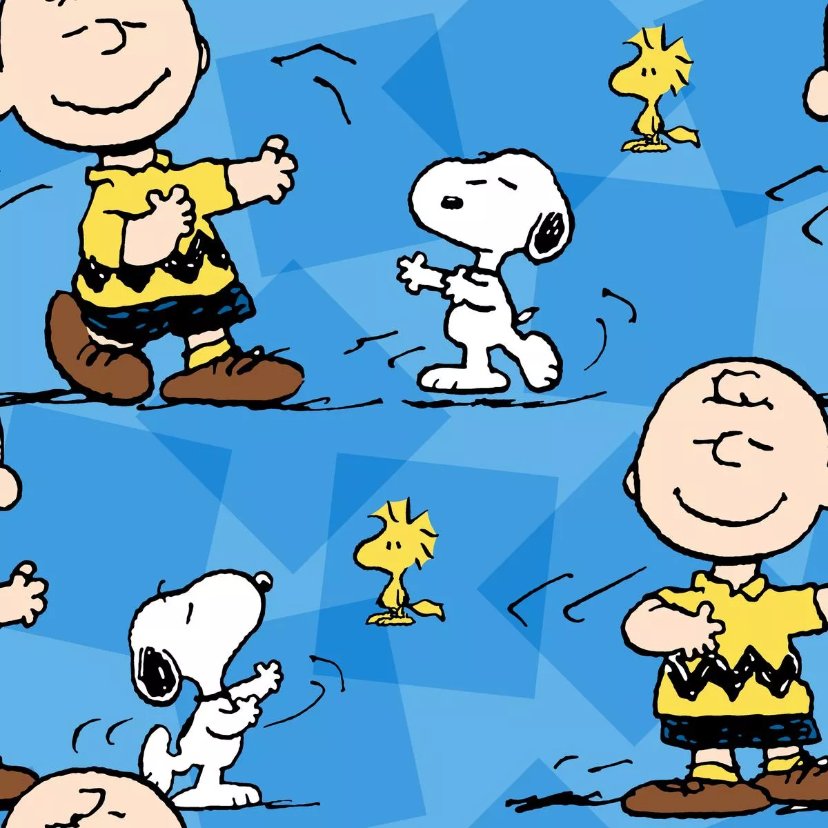 Peanuts Character Zig Zag on Blue Fabric