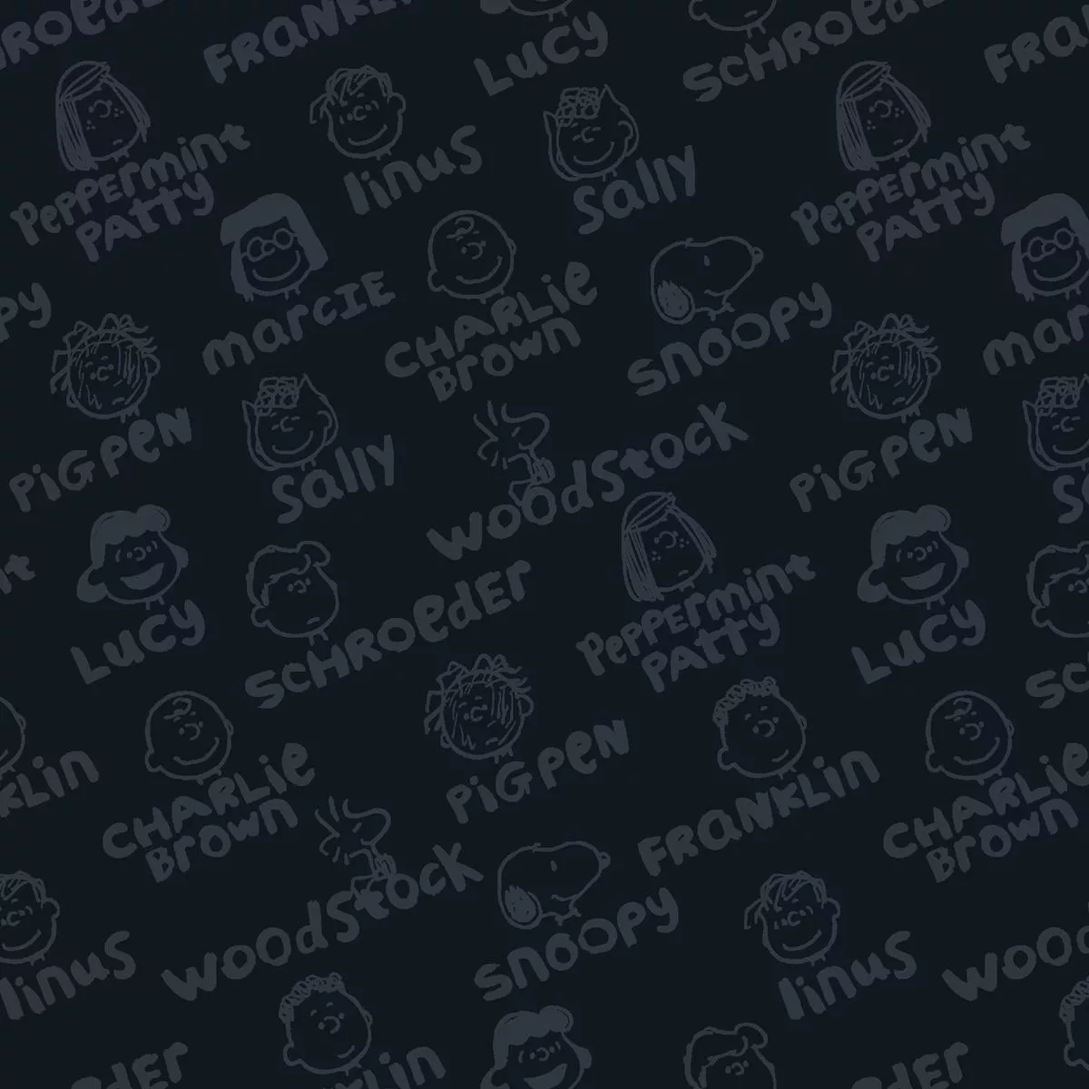 peanuts-characters-name-toss-on-black-fabric Peanuts Characters Name Toss on Black Fabric