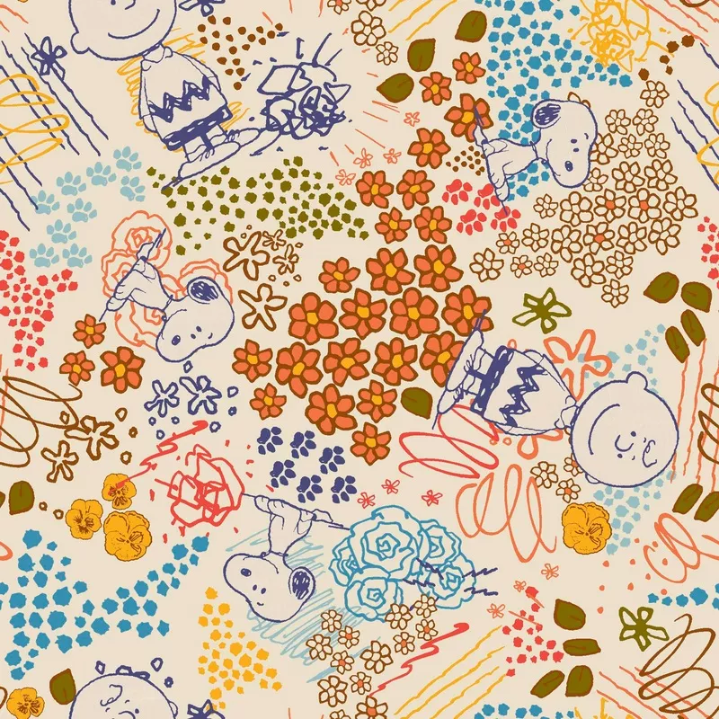 peanuts-floral-toss-on-cream-fabric Peanuts Floral Toss on Cream Fabric