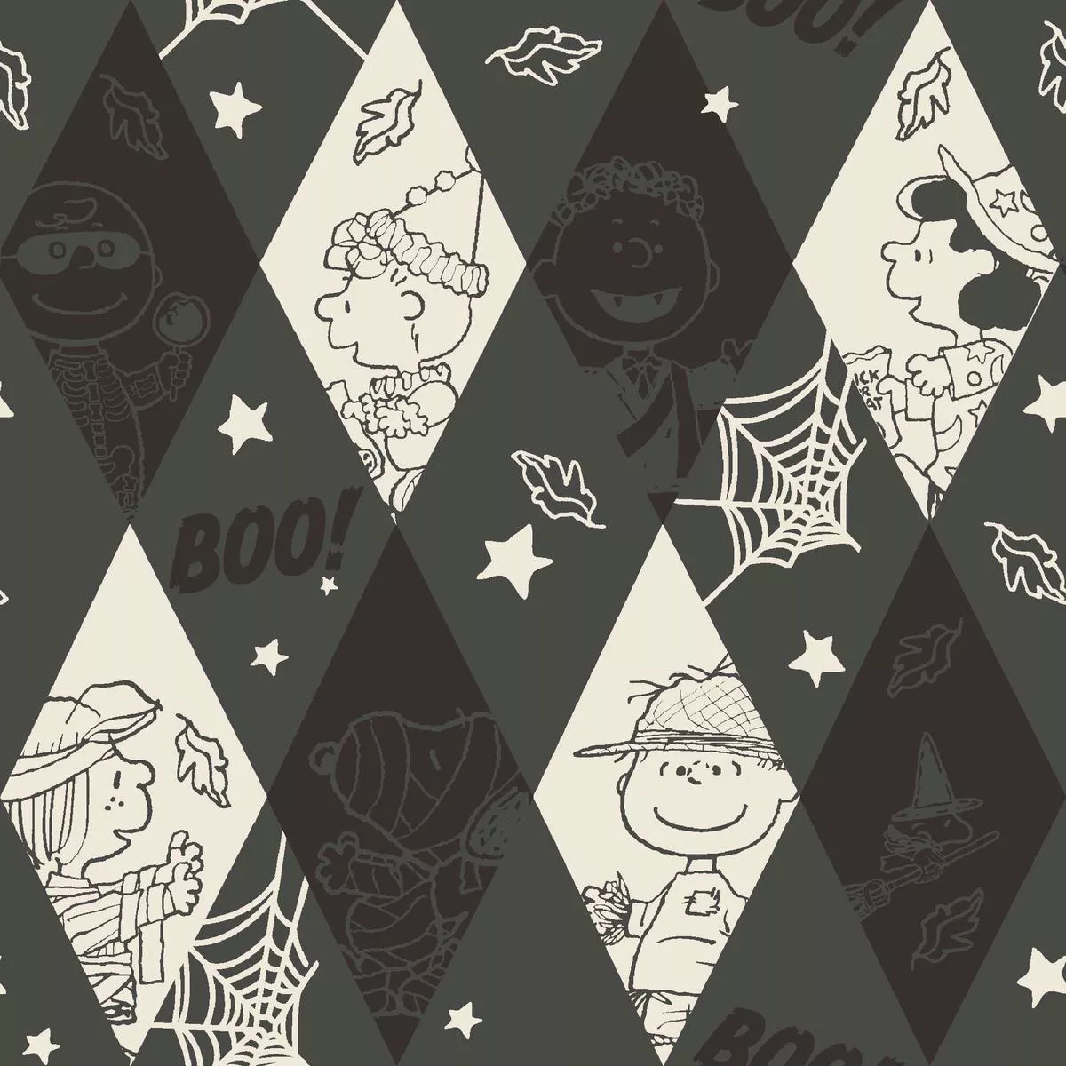 peanuts-halloween-argyle-gray-diamond-fabric Peanuts Halloween Argyle Gray Diamond Fabric