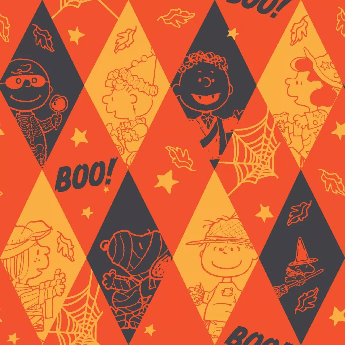 peanuts-halloween-argyle-orange-diamond-fabric Peanuts Halloween Argyle Orange Diamond Fabric