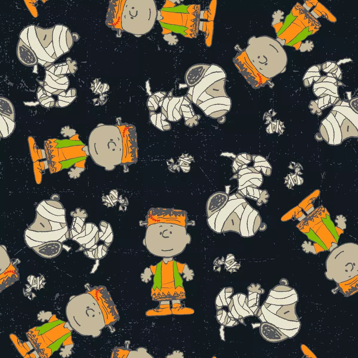 peanuts-halloween-mummies-monsters-on-black-fabric Peanuts Halloween Mummies & Monsters on Black Fabric
