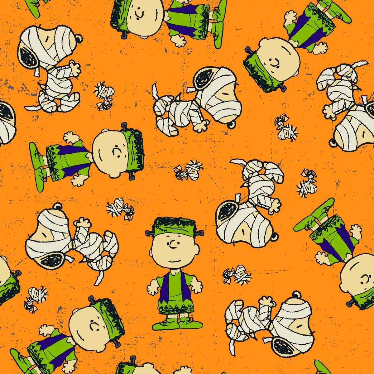 peanuts-halloween-mummies-monsters-on-orange-fabric Peanuts Halloween Mummies & Monsters on Orange Fabric