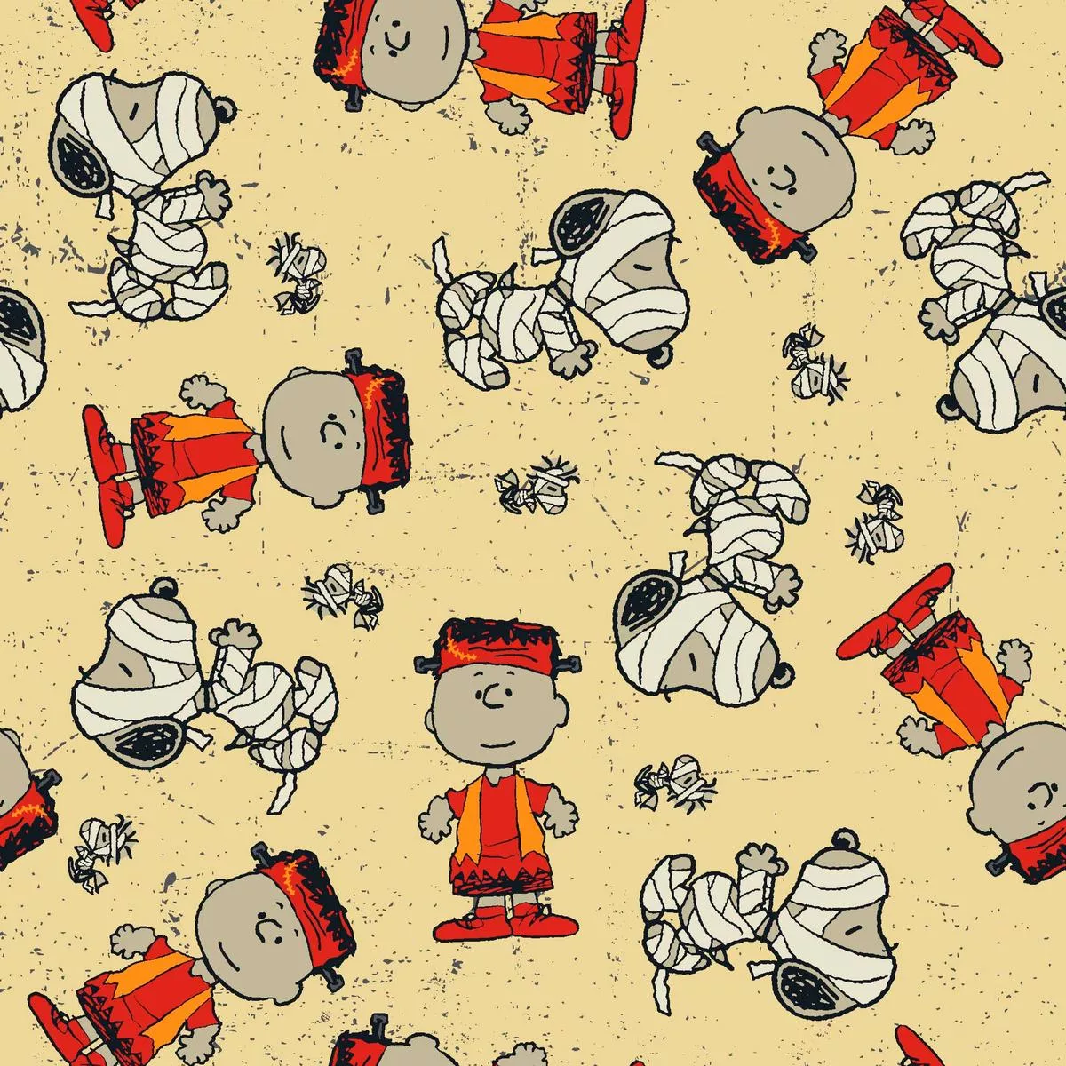 peanuts-halloween-mummies-monsters-on-tan-fabric Peanuts Halloween Mummies & Monsters on Tan Fabric