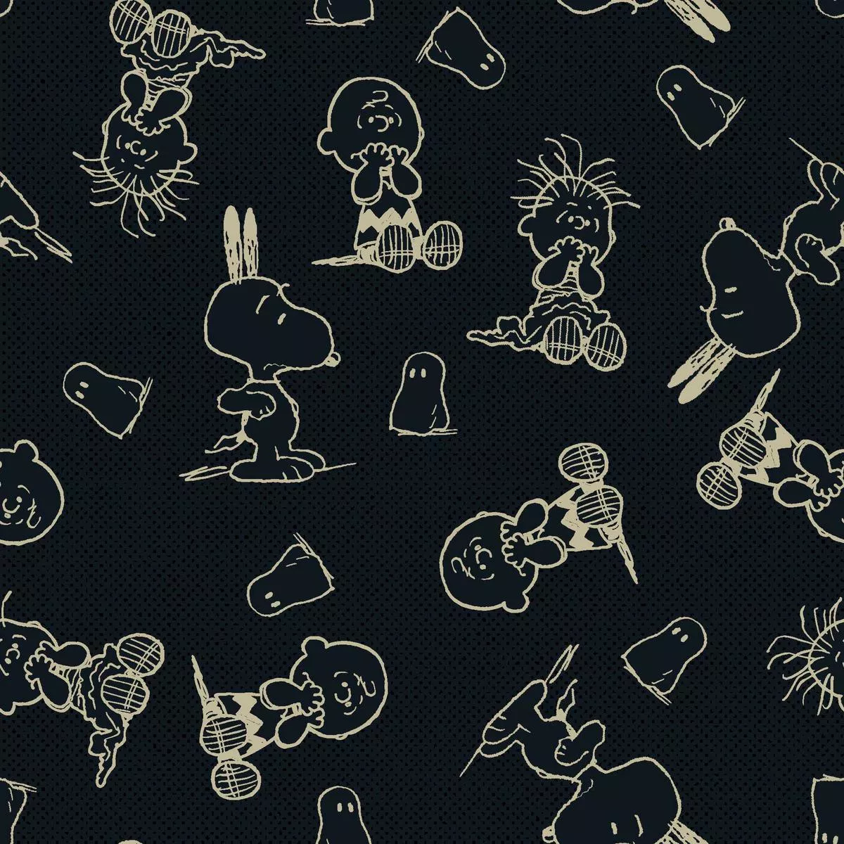 peanuts-halloween-scaredy-cat-on-black-fabric Peanuts Halloween Scaredy Cat on Black Fabric
