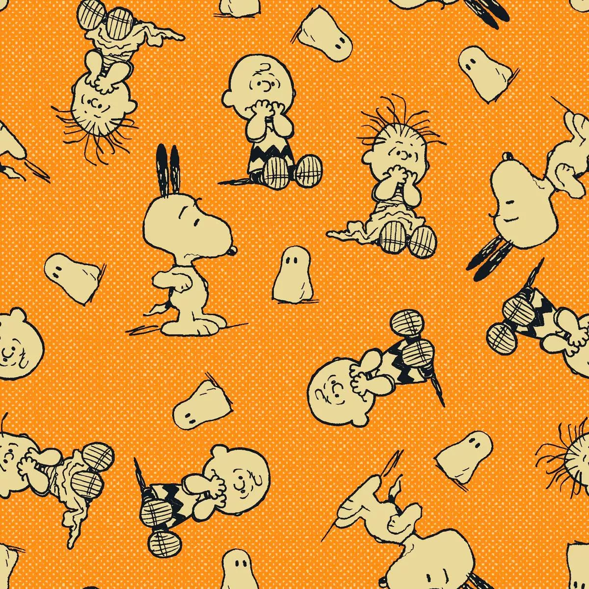 Peanuts Halloween Scaredy Cat on Orange Fabric