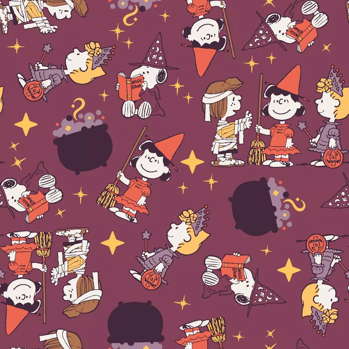 peanuts-halloween-witch-fun-on-purple-fabric Peanuts Halloween Witch Fun on Purple Fabric